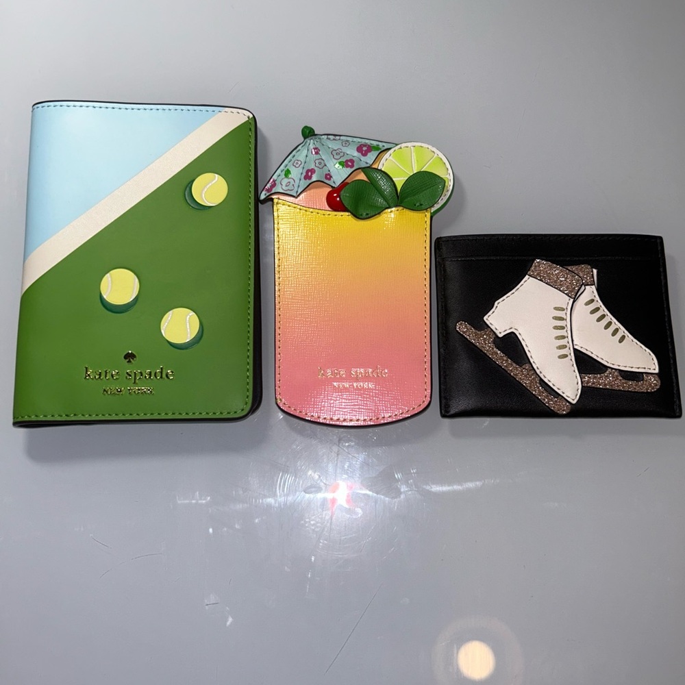 kate spade Green & Light Blue Tennis Ball Passport Wallet - Picture 6 of 12